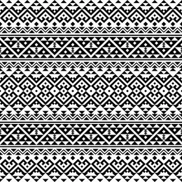 Seamless Ethnic Pattern in black and white color. Tribal Aztec Pattern Stock Illustration