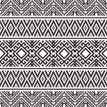 Seamless Ethnic Pattern in black and white color. Tribal Aztec Pattern Stock Illustration