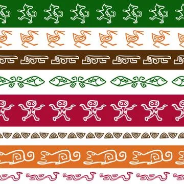 Seamless ethnic pattern with green, red, orange color animality ornament. Stock Illustration