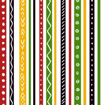 Seamless ethnic pattern with green, yellow, red color stripes. Stock Illustration