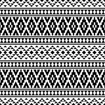Seamless Ethnic Pattern Illustration vector with tribal design in black and w Stock Illustration