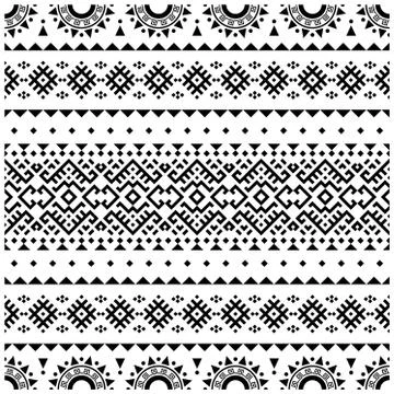 Seamless Ethnic Pattern Illustration vector with tribal design in black and w Stock Illustration