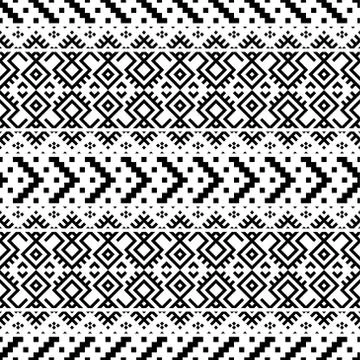 Seamless Ethnic Pattern Illustration vector with tribal design in black and w Stock Illustration
