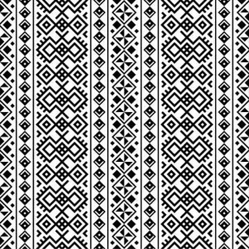 Seamless Ethnic Pattern Illustration vector with tribal design in black and w Stock Illustration