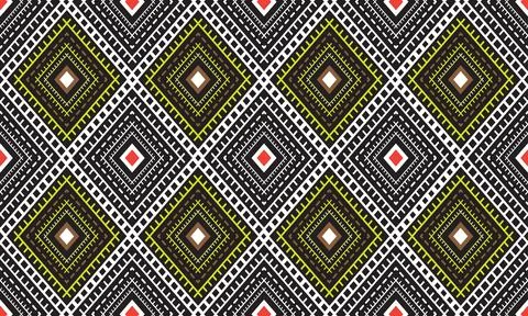 Seamless ethnic pattern repeats ikat ogee art floral and geometric elements.. Stock Illustration