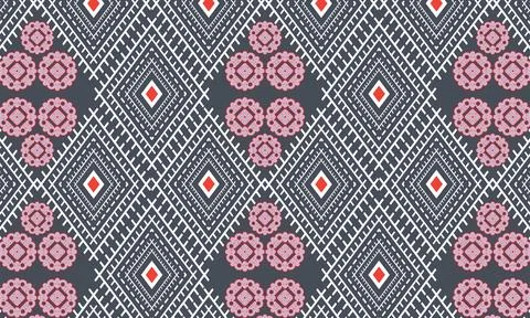 Seamless ethnic pattern repeats ikat ogee art floral and geometric elements.. Illustrazione stock