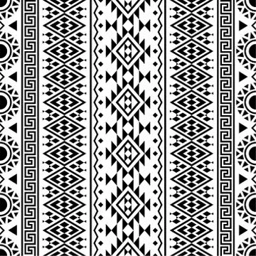 Seamless ethnic pattern texture background design vector in black white color 스톡 일러스트