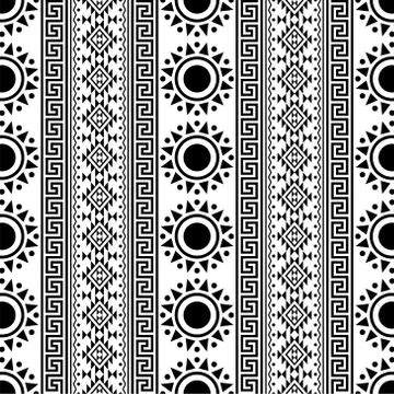 Seamless ethnic pattern texture background design vector in black white color Stock Illustration