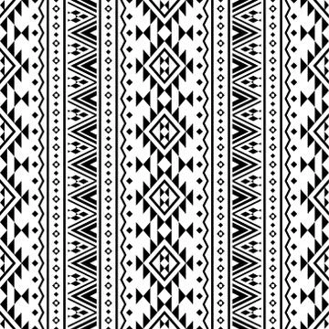 Seamless ethnic pattern texture background design vector in black white color Stock Illustration