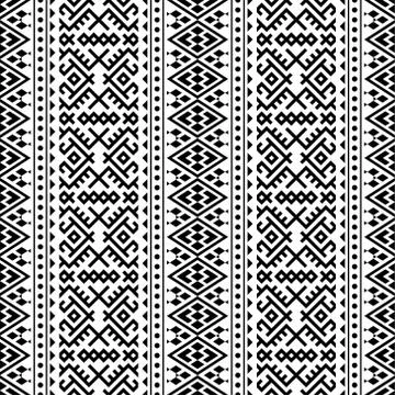 Seamless ethnic pattern texture design in black white color Stock Illustration