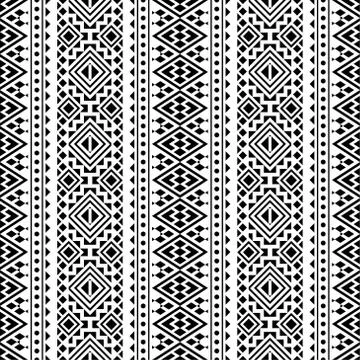Seamless ethnic pattern texture design in black white color Stock Illustration