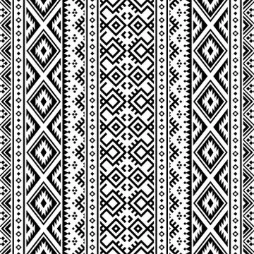 Seamless ethnic pattern texture design in black white color Stock Illustration