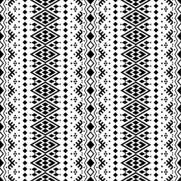 Seamless ethnic pattern texture design in black white color Stock Illustration