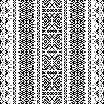 Seamless ethnic pattern texture design in black white color Stock Illustration