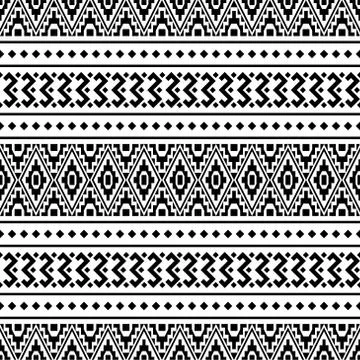 Seamless ethnic pattern vector in black and white color Stock Illustration