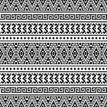 Seamless ethnic pattern vector in black and white color Stock Illustration