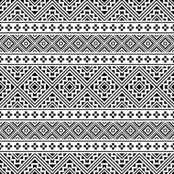 Seamless ethnic pattern vector in black and white color Stock Illustration