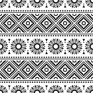 Seamless ethnic pattern vector in black and white color Stock Illustration