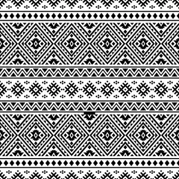 Seamless ethnic pattern vector in black and white color Stock Illustration