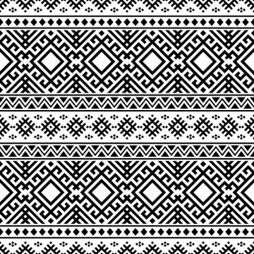 Seamless ethnic pattern vector in black and white color Stock Illustration