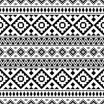 Seamless ethnic pattern vector in black and white color Stock Illustration