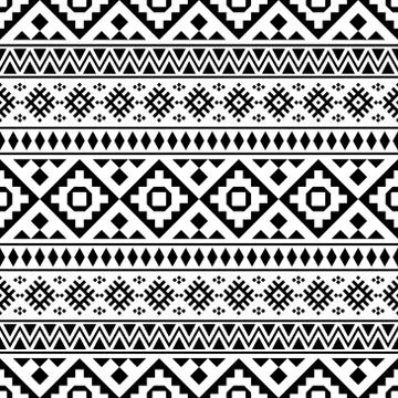 Seamless ethnic pattern vector in black and white color Stock Illustration