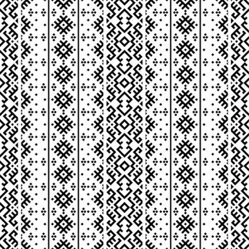 Seamless ethnic pattern vector in black and white color Stock Illustration