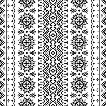 Seamless ethnic pattern vector in black and white color Stock Illustration