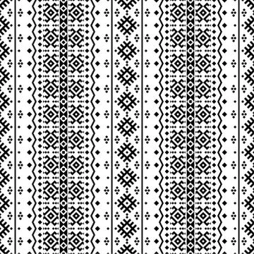 Seamless ethnic pattern vector in black and white color Stock Illustration