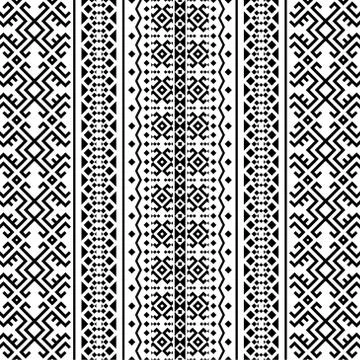 Seamless ethnic pattern vector in black and white color Stock Illustration