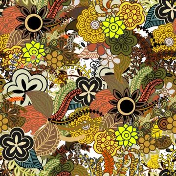 Seamless ethnic pattern vibrant colors with zentangle ornament Stock Illustration