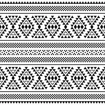 Seamless ethnic pixel pattern in black and white color. Stock Illustration