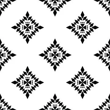 Seamless ethnic repeat pattern in black and white colors. Stock Illustration