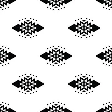 Seamless ethnic repeat pattern in black and white colors. Illustrazione stock