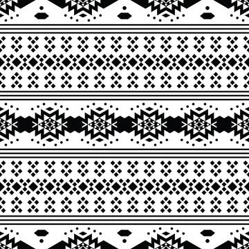 Seamless ethnic retro pattern in black and white colors. Stock Illustration
