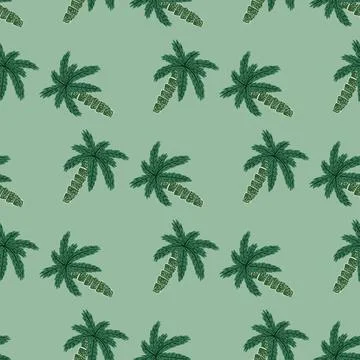 Seamless exotic nature pattern with doodle palm tree ornament in green tones  Stock Illustration