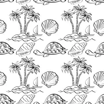 Seamless exotic pattern, outline Stock Illustration