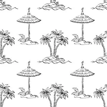 Seamless exotic pattern, outline Stock Illustration
