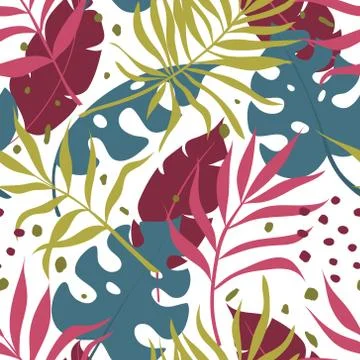 Seamless exotic pattern with tropical leaves. Modern abstract design for paper Illustrazione stock