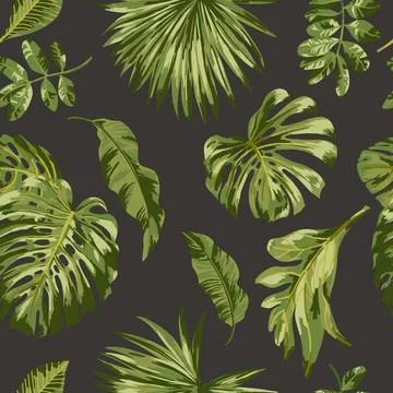 Seamless exotic pattern with tropical leaves. Illustrazione stock