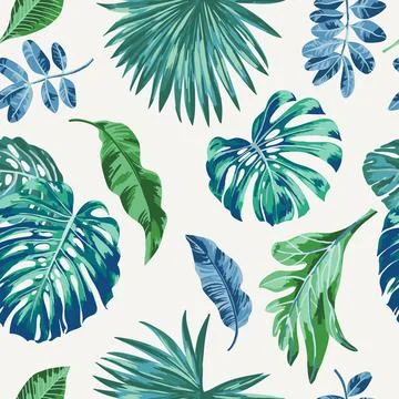 Seamless exotic pattern with tropical leaves. 스톡 일러스트