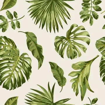 Seamless exotic pattern with tropical leaves. Illustrazione stock