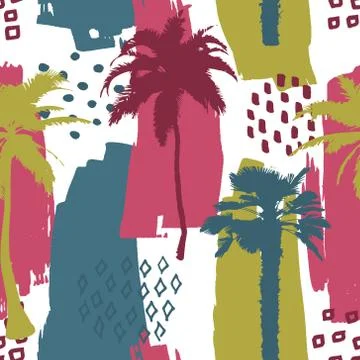 Seamless exotic trendy pattern with palm trees. Modern abstract design for paper Stock Illustration