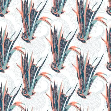 Seamless exotic tropic floral pattern, aloe flower Stockillustratie