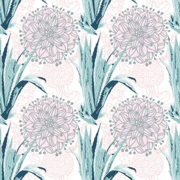 Seamless exotic tropic floral pattern, aloe flower Illustration