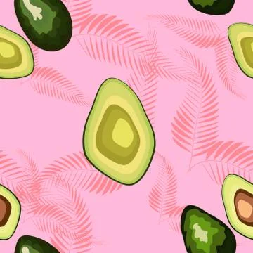 Seamless exotic vector pattern with avocado slices and leaves of monstera on  Stock Illustration