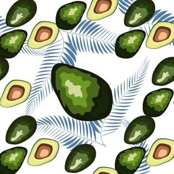 Seamless exotic vector pattern with avocado slices and leaves of monstera on  Stock Illustration