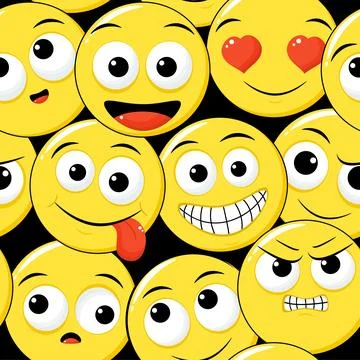 Seamless eye-catched pattern with emoticons. Cartoon emoji faces in differe.. Stock Illustration