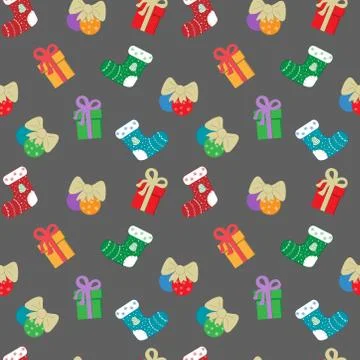 Seamless fabric with elements of the holiday Christmas on a gray background. Stock Illustration