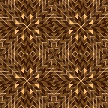Seamless fabric geometric pattern in brown on a soft yellow background. Stock Illustration